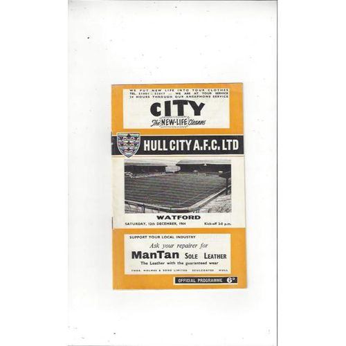 1964/65 Hull City v Watford Football Programme