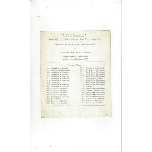 1967 Harrow, Wembley & District League v London Commercial League Cup Football Programme