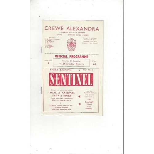1962/63 Crewe Alexandra v Doncaster Rovers Football Programme