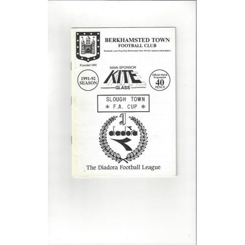 Berkhamsted Town v Slough Town FA Cup Football Programme 1991/92