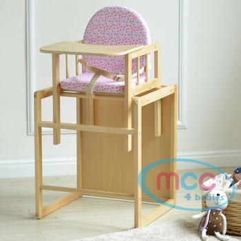 Pink 3 In 1 Baby Wooden High Chair With Play Table Cushion & Harness
