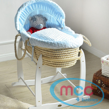 Deluxe Palm Moses Basket With Blue Cotton Dressing & Rocking Stand