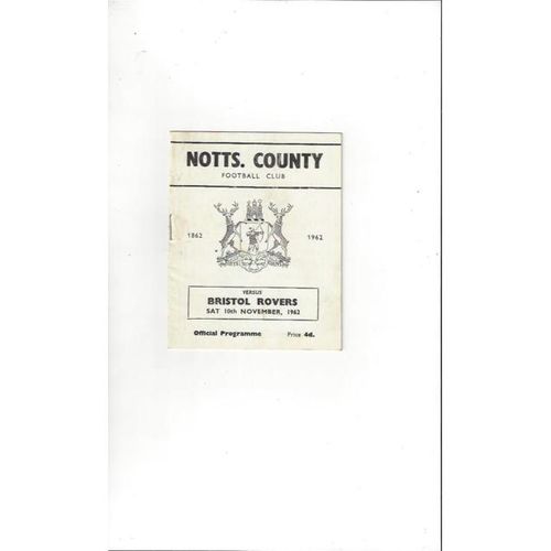 1962/63 Notts County v Bristol Rovers Football Programme