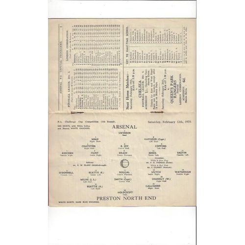 1937/38 Arsenal v Preston FA Cup Football Programme