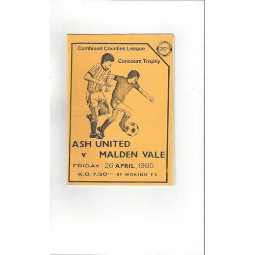1984/85 Ash United v Malden Vale Concours Trophy Final Football Programme @ Woking