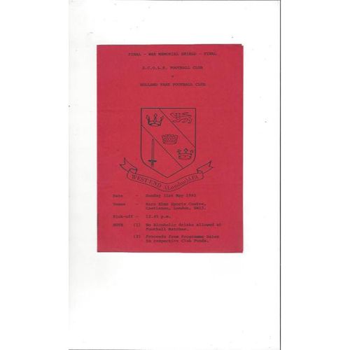 1991/92 S.C.O.L.R.v Holland Park War Memorial Shield Final Football Programme