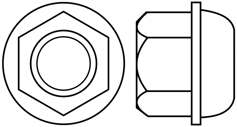 Hexagon Wheel Nut with a flange and radius seat section