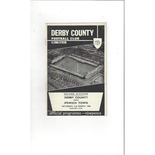1967/68 Derby County v Ipswich Town Football Programme