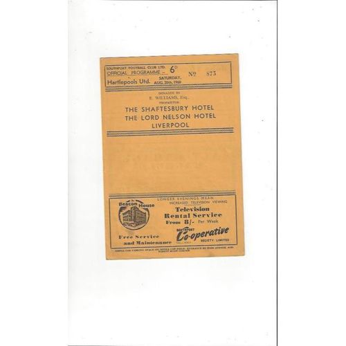 1960/61 Southport v Hartlepool United Football Programme