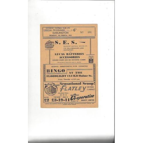 1962/63 Southport v Darlington Football Programme