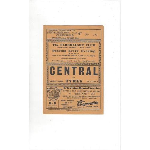 1964/65 Southport v Chesterfield Football Programme