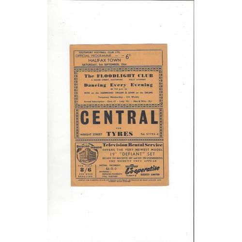1964/65 Southport v Halifax Town Football Programme