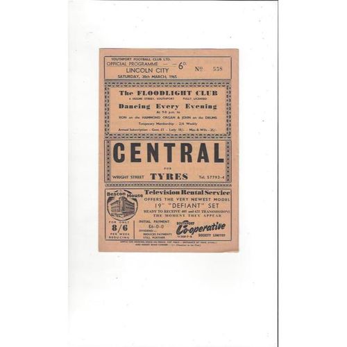 1964/65 Southport v Lincoln City Football Programme