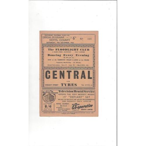 1964/65 Southport v Notts County Football Programme