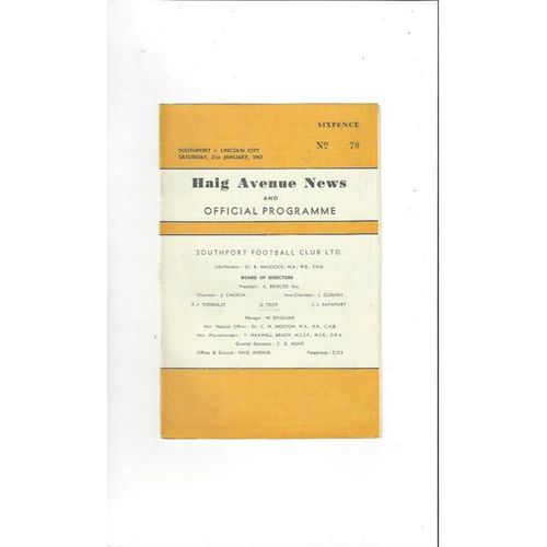 1966/67 Southport v Lincoln City Football Programme