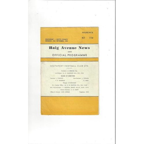 1966/67 Southport v Notts County Football Programme
