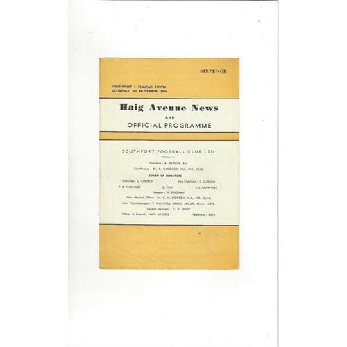 1966/67 Southport v Halifax Town Football Programme