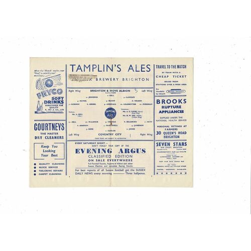 1953/54 Brighton v Coventry City Football Programme