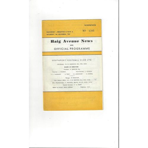 1967/68 Southport v Brighton Football Programme
