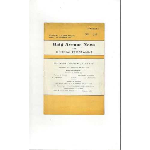 1967/68 Southport v Oldham Athletic Football Programme