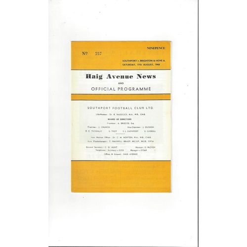 1968/69 Southport v Brighton Football Programme