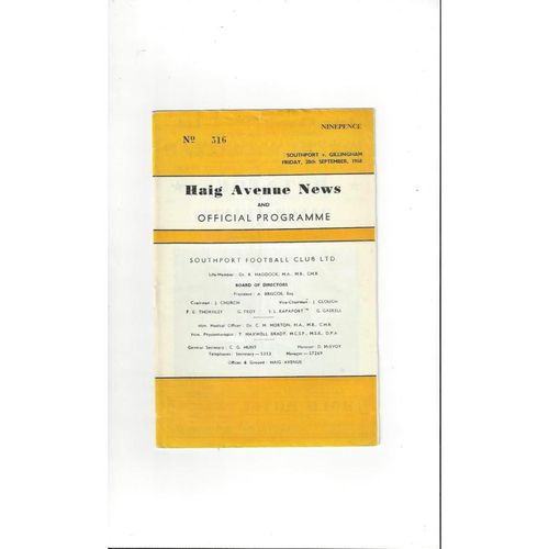 1968/69 Southport v Gillingham Football Programme