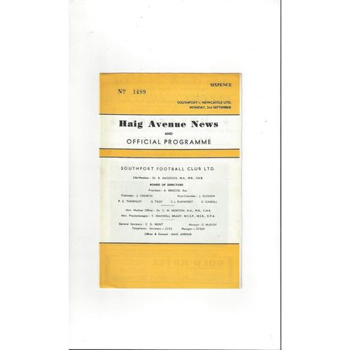 1968/69 Southport v Newcastle United League Cup Football Programme