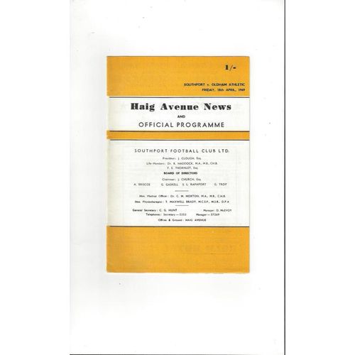 1968/69 Southport v Oldham Athletic Football Programme