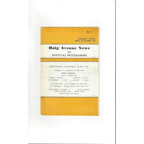 1968/69 Southport v Reading Football Programme