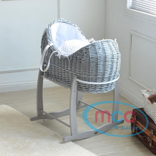 Deluxe Cocoon/Pod Moses Basket With Cotton Dressing & Rocking Stand Grey