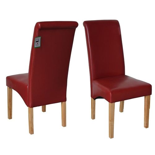 Lucy Faux Leather Dining Chairs Roll Top Scroll High Back  (RED)