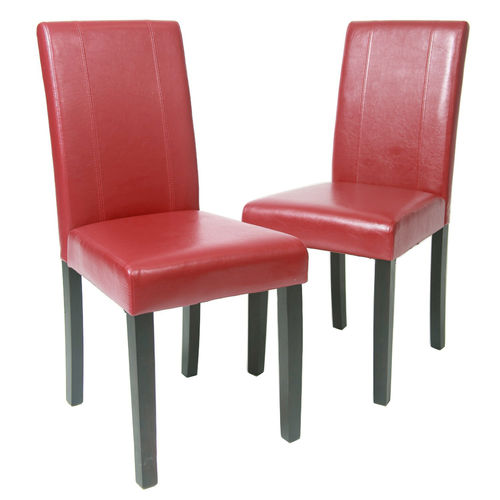 Set of 2 Levi Faux Leather Dining Chairs (Red)