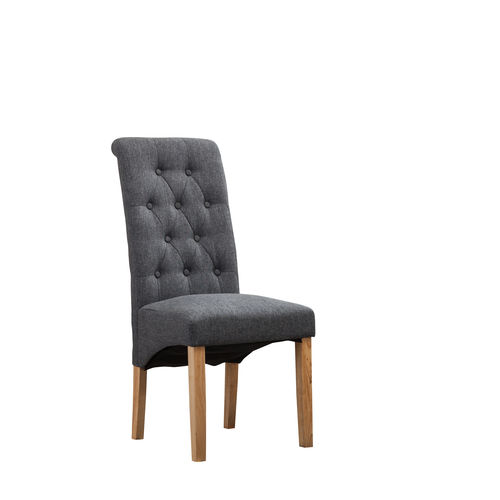 Set of 2 Fey Lined Fabric Dining Chairs Roll Top Scroll High Back (Grey)