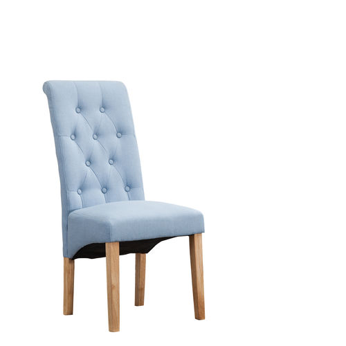 Set of 2 Fey Lined Fabric Dining Chairs Roll Top Scroll High Back (Blue)