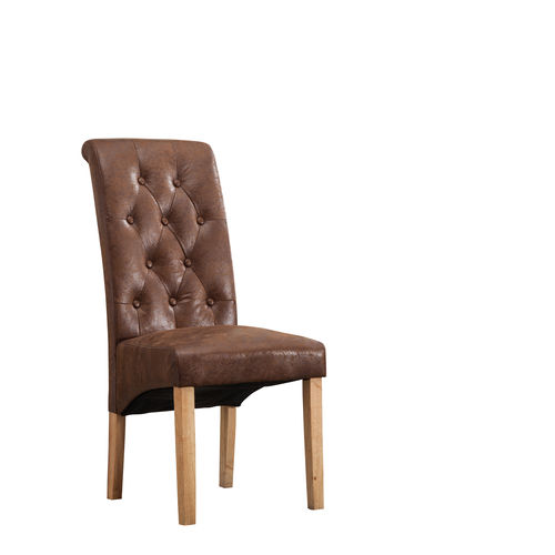 Set of 2 Fey Lined Fabric Dining Chairs Roll Top Scroll High Back (Brown)