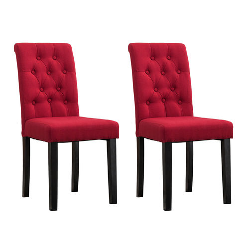Set of 2 Fabio Lined Fabric Dining Chairs (Red)