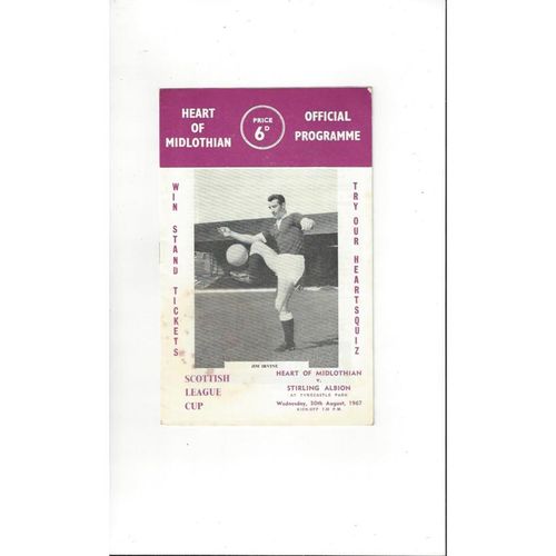 1967/68 Hearts v Stirling Albion Scottish League Cup Football Programme