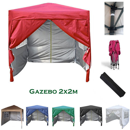 2m x 2m Gazebo Resistant Outdoor Garden Marquee Canopy + side's (Red)