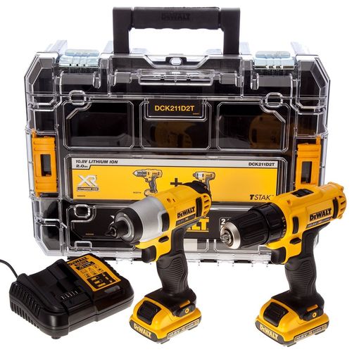 DeWalt DCK211D2T 10.8V Li-ion Cordless Compact Drill Driver and Impact Driver (Twin Pack)