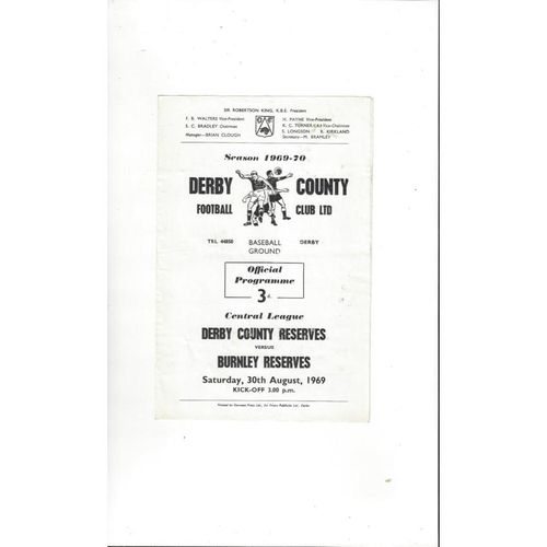 Derby County v Bolton Wanderers Central League Football Programme 1969/70