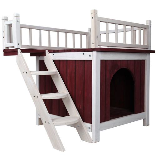 Outdoor Wooden Cat House Lodge with Roof Terrace