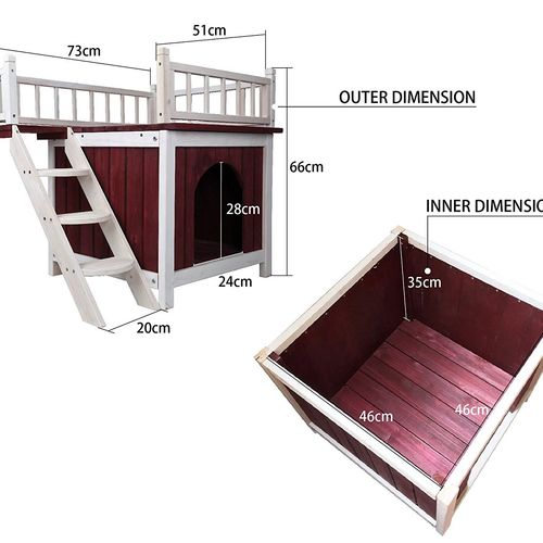 Outdoor Wooden Cat House Lodge with Roof Terrace
