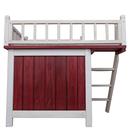 Outdoor Wooden Cat House Lodge with Roof Terrace