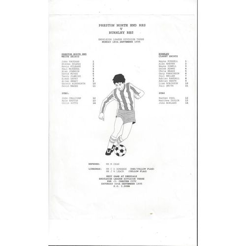 Preston v Burnley Reserves Football Programme 1995/96