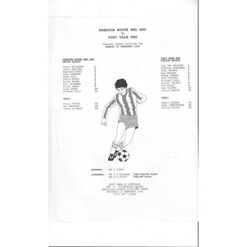 Preston v Port Vale Reserves Football Programme 1995/96