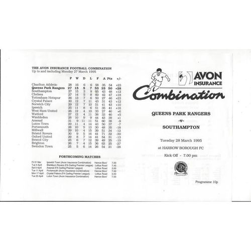 Queens Park Rangers v Southampton Reserves Football Programme 1994/95