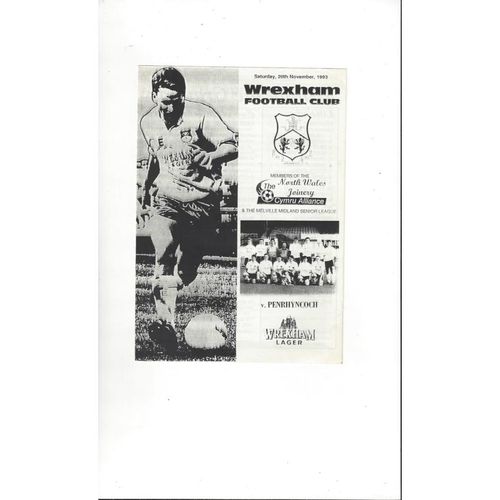 Wrexham v Penrhyncoch Reserves Football Programme 1993/94