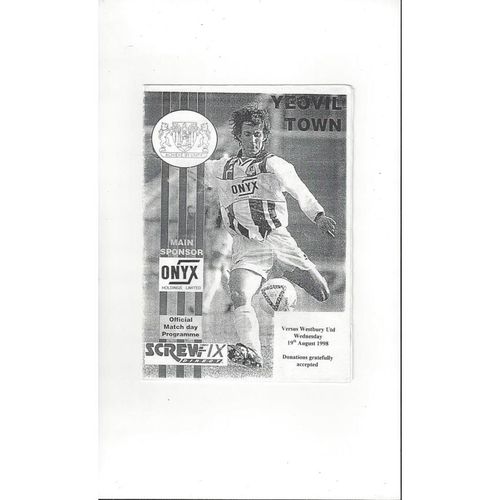 Yeovil Town v Westbury United Reserves Football Programme 1998/99