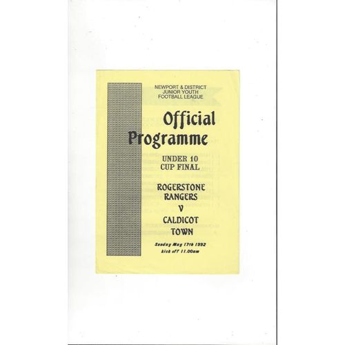 Rogerstone Rangers v Caldicot Town Newport U10 Final Football Programme 1991/92