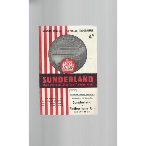 1962/63 Sunderland v Rotherham United Football Programme